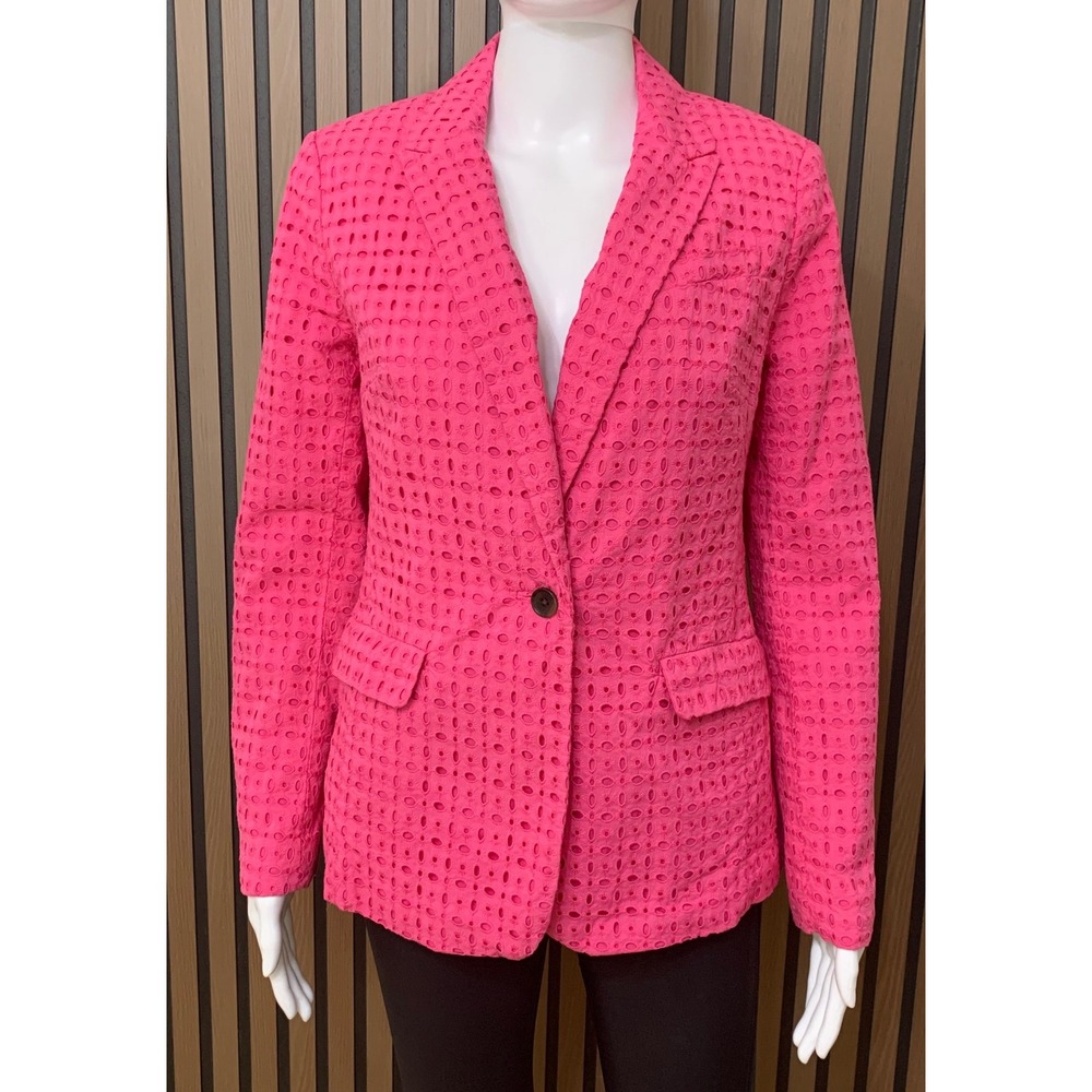 Boden Women's Pink Eyelet Cotton Blazer Jacket Size US 4R UK 8R Classic